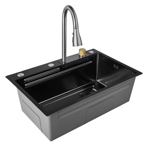 ZLEWOZMYWAK JEDNOKOMOROWY WIELOFUNKCYJNY ALFA 68X45 CZARNY ZLEW KUCHENNY