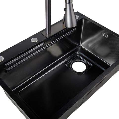 ZLEWOZMYWAK JEDNOKOMOROWY WIELOFUNKCYJNY ALFA 68X45 CZARNY ZLEW KUCHENNY