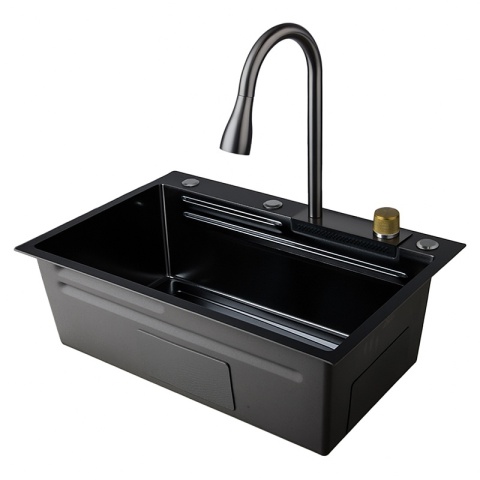 ZLEWOZMYWAK JEDNOKOMOROWY WIELOFUNKCYJNY ALFA 68X45 CZARNY ZLEW KUCHENNY