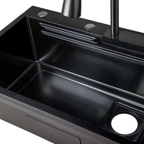 ZLEWOZMYWAK JEDNOKOMOROWY WIELOFUNKCYJNY ALFA 68X45 CZARNY ZLEW KUCHENNY