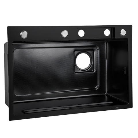 ZLEWOZMYWAK JEDNOKOMOROWY WIELOFUNKCYJNY ALFA 68X45 CZARNY ZLEW KUCHENNY