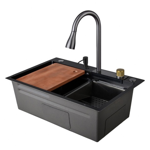 ZLEWOZMYWAK JEDNOKOMOROWY WIELOFUNKCYJNY ALFA 68X45 CZARNY ZLEW KUCHENNY