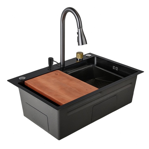 ZLEWOZMYWAK JEDNOKOMOROWY WIELOFUNKCYJNY ALFA 68X45 CZARNY ZLEW KUCHENNY