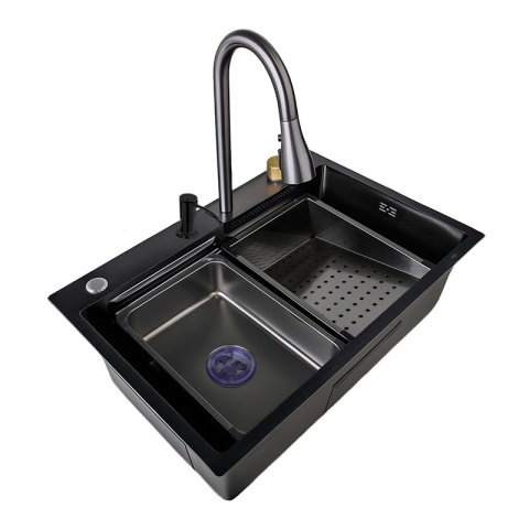 ZLEWOZMYWAK JEDNOKOMOROWY WIELOFUNKCYJNY ALFA 68X45 CZARNY ZLEW KUCHENNY