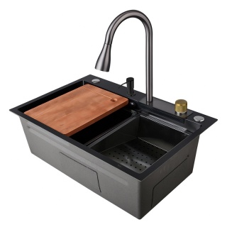 ZLEWOZMYWAK JEDNOKOMOROWY WIELOFUNKCYJNY ALFA 68X45 CZARNY ZLEW KUCHENNY