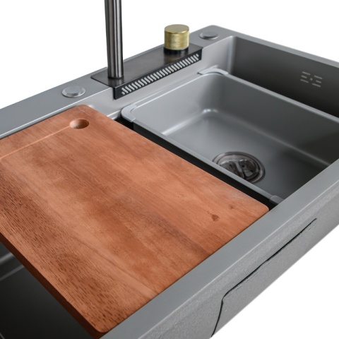 ZLEWOZMYWAK JEDNOKOMOROWY Z WODOSPADEM WIELOFUNKCYJNY ZES-PARYS 75X45 SZARY ZLEW KUCHENNY