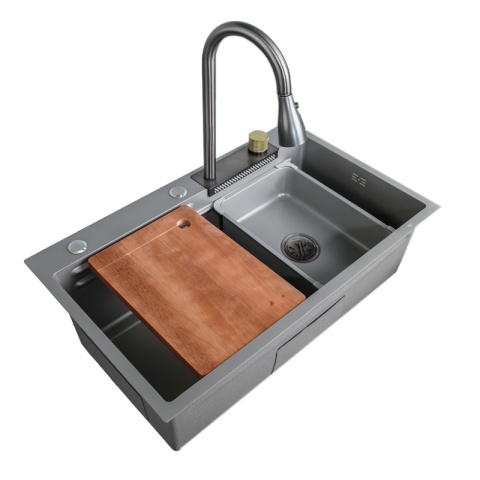 ZLEWOZMYWAK JEDNOKOMOROWY Z WODOSPADEM WIELOFUNKCYJNY ZES-PARYS 75X45 SZARY ZLEW KUCHENNY