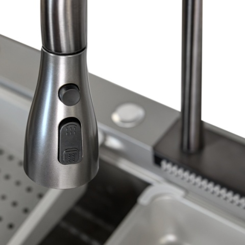 ZLEWOZMYWAK JEDNOKOMOROWY Z WODOSPADEM WIELOFUNKCYJNY ZES-PARYS 75X45 SZARY ZLEW KUCHENNY