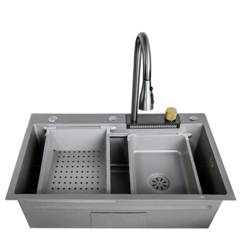 ZLEWOZMYWAK JEDNOKOMOROWY Z WODOSPADEM WIELOFUNKCYJNY ZES-PARYS 75X45 SZARY ZLEW KUCHENNY