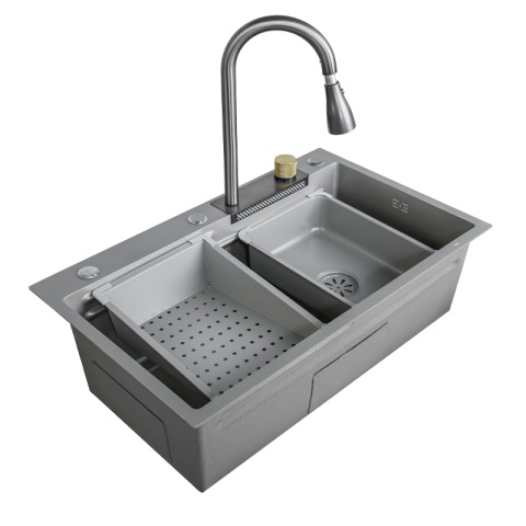 ZLEWOZMYWAK JEDNOKOMOROWY Z WODOSPADEM WIELOFUNKCYJNY ZES-PARYS 75X45 SZARY ZLEW KUCHENNY