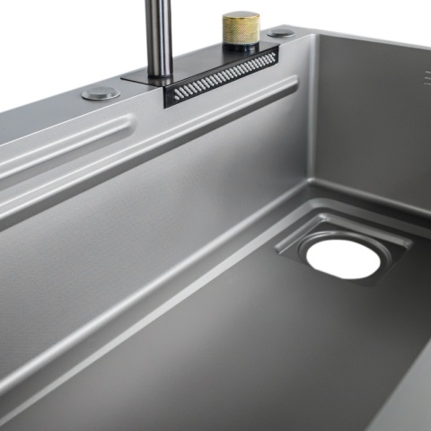 ZLEWOZMYWAK JEDNOKOMOROWY Z WODOSPADEM WIELOFUNKCYJNY ZES-PARYS 75X45 SZARY ZLEW KUCHENNY
