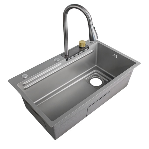 ZLEWOZMYWAK JEDNOKOMOROWY Z WODOSPADEM WIELOFUNKCYJNY ZES-PARYS 75X45 SZARY ZLEW KUCHENNY