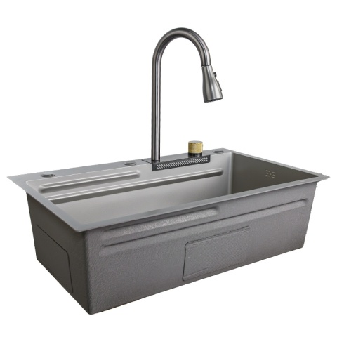 ZLEWOZMYWAK JEDNOKOMOROWY Z WODOSPADEM WIELOFUNKCYJNY ZES-PARYS 75X45 SZARY ZLEW KUCHENNY