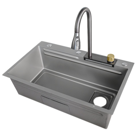 ZLEWOZMYWAK JEDNOKOMOROWY Z WODOSPADEM WIELOFUNKCYJNY ZES-PARYS 75X45 SZARY ZLEW KUCHENNY