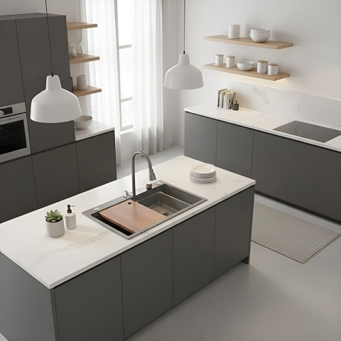 ZLEWOZMYWAK JEDNOKOMOROWY Z WODOSPADEM WIELOFUNKCYJNY ZES-PARYS 75X45 SZARY ZLEW KUCHENNY