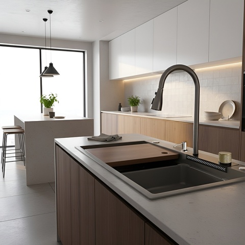 ZLEWOZMYWAK JEDNOKOMOROWY Z WODOSPADEM WIELOFUNKCYJNY ZES-PARYS 75X45 SZARY ZLEW KUCHENNY