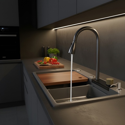 ZLEWOZMYWAK JEDNOKOMOROWY Z WODOSPADEM WIELOFUNKCYJNY ZES-PARYS 75X45 SZARY ZLEW KUCHENNY