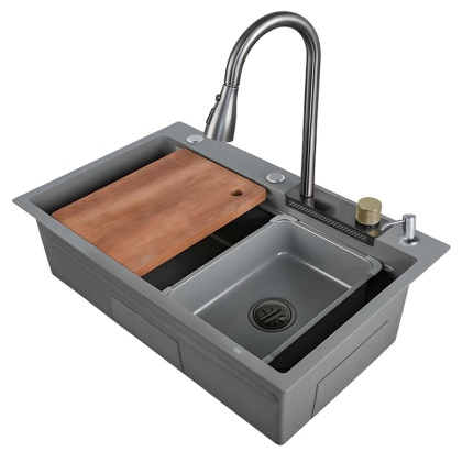 ZLEWOZMYWAK JEDNOKOMOROWY Z WODOSPADEM WIELOFUNKCYJNY ZES-PARYS 75X45 SZARY ZLEW KUCHENNY