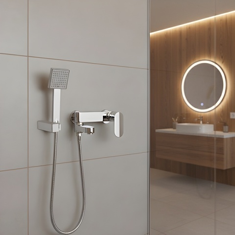 BATERIA WANNOWA ŚCIENNA PRYSZNICOWA NATRYSKOWA ZESTAW F304A CHROM