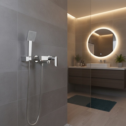 BATERIA WANNOWA ŚCIENNA PRYSZNICOWA NATRYSKOWA ZESTAW F304A CHROM