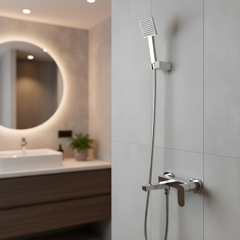 BATERIA WANNOWA ŚCIENNA PRYSZNICOWA NATRYSKOWA ZESTAW F304A CHROM