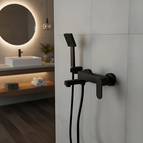 BATERIA WANNOWA ŚCIENNA PRYSZNICOWA NATRYSKOWA ZESTAW F304B-BL CZARNA