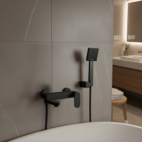 BATERIA WANNOWA ŚCIENNA PRYSZNICOWA NATRYSKOWA ZESTAW F304B-BL CZARNA