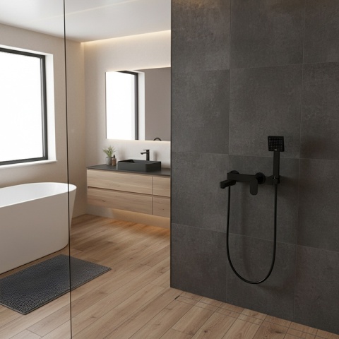 BATERIA WANNOWA ŚCIENNA PRYSZNICOWA NATRYSKOWA ZESTAW F304B-BL CZARNA