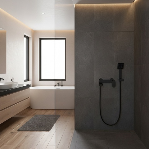 BATERIA WANNOWA ŚCIENNA PRYSZNICOWA NATRYSKOWA ZESTAW F304B-BL CZARNA