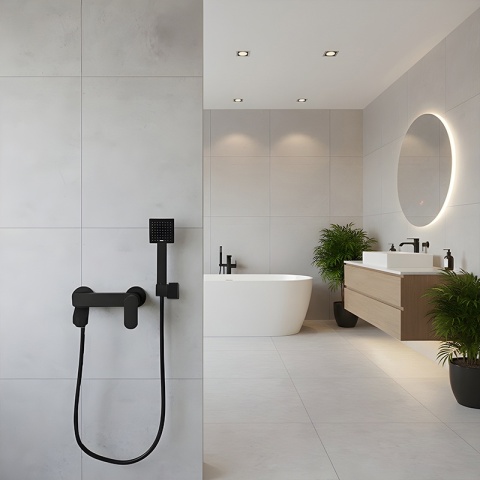 BATERIA WANNOWA ŚCIENNA PRYSZNICOWA NATRYSKOWA ZESTAW F304B-BL CZARNA