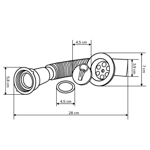 SYFON DO ZLEWU KUCHENNEGO Z KORKIEM CHROM UNIWERSALNY S8 REGULOWANY 28-70CM