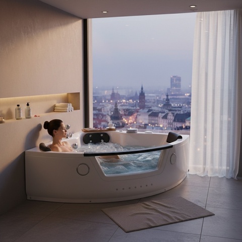 WANNA Z HYDROMASAŻEM Z PODGRZEWACZEM TIGA 604H BIAŁA 152x152 CM