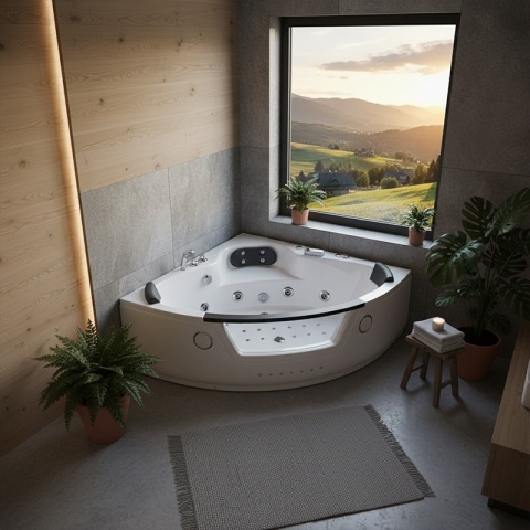 WANNA Z HYDROMASAŻEM Z PODGRZEWACZEM TIGA 604H BIAŁA 152x152 CM