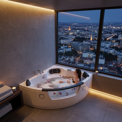 WANNA Z HYDROMASAŻEM Z PODGRZEWACZEM TIGA 604H BIAŁA 152x152 CM