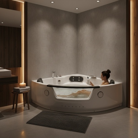 WANNA Z HYDROMASAŻEM Z PODGRZEWACZEM TIGA 604H BIAŁA 152x152 CM