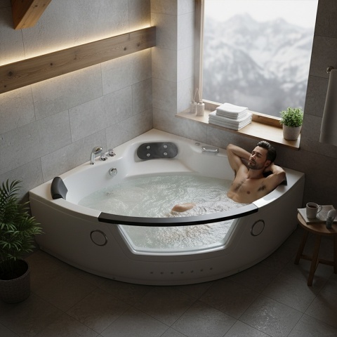 WANNA Z HYDROMASAŻEM Z PODGRZEWACZEM TIGA 604H BIAŁA 152x152 CM