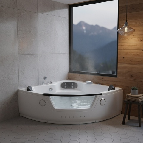 WANNA Z HYDROMASAŻEM Z PODGRZEWACZEM TIGA 604H BIAŁA 152x152 CM