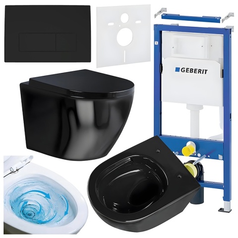 ZESTAW PODTYNKOWY WC STELAŻ GEBERIT DUOFIX MISKA FLOW-BL-TR-02 PRZYCISK DELTA 50 CZARNY MAT