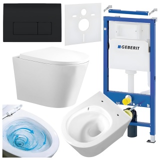 ZESTAW PODTYNKOWY WC STELAŻ GEBERIT DUOFIX MISKA PRIMA-WH-TR-02 PRZYCISK DELTA 50 CZARNY POŁYSK