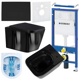 ZESTAW PODTYNKOWY WC STELAŻ GEBERIT DUOFIX MISKA RAIN-BL-RIM-03 PRZYCISK DELTA 50 CZARNY MAT