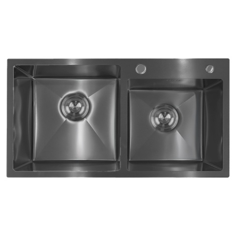 ZLEW KUCHENNY ZLEWOZMYWAK DWUKOMOROWY STALOWY GRAFITOWY VISTA-BL-75X45 DOZOWNIK SYFON UCHWYTY