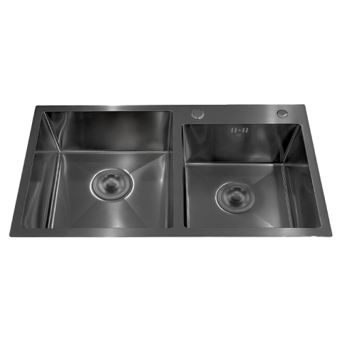 ZLEW KUCHENNY ZLEWOZMYWAK DWUKOMOROWY STALOWY GRAFITOWY VISTA-BL-75X45 DOZOWNIK SYFON UCHWYTY