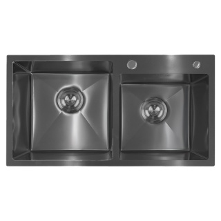 ZLEW KUCHENNY ZLEWOZMYWAK DWUKOMOROWY STALOWY GRAFITOWY VISTA-BL-78X43 DOZOWNIK SYFON UCHWYTY