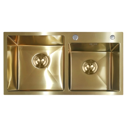 ZLEW KUCHENNY ZLEWOZMYWAK DWUKOMOROWY STALOWY ZŁOTY VISTA-GL-78X43 DOZOWNIK SYFON UCHWYTY