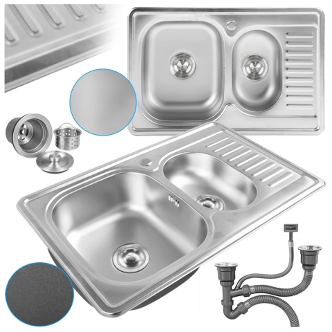 ZLEWOZMYWAK DWUKOMOROWY STALOWY 78X50CM INOX ZLEW KUCHENNY KALF2 2 GATUNEK