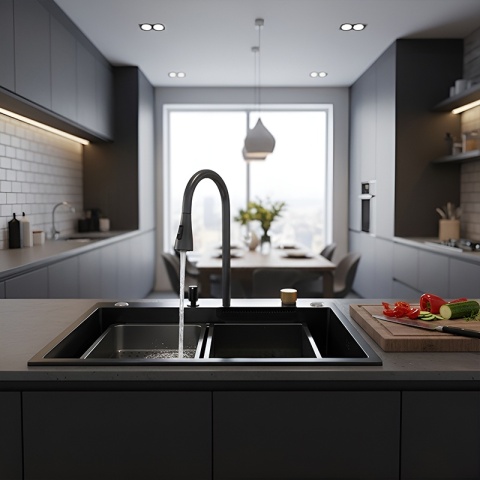 ZLEWOZMYWAK JEDNOKOMOROWY WIELOFUNKCYJNY ALFA 68X45 CZARNY ZLEW KUCHENNY