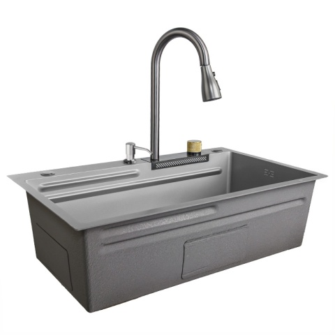 ZLEWOZMYWAK JEDNOKOMOROWY Z WODOSPADEM WIELOFUNKCYJNY ZES-PARYS 75X45 SZARY ZLEW KUCHENNY