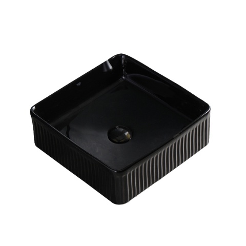 UMYWALKA NABLATOWA CERAMICZNA KWADRATOWA RYFLOWANA AURA-BL-375 CZARNA POŁYSK 37x13 CM