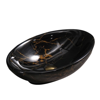 UMYWALKA NABLATOWA CERAMICZNA OWALNA LUMO-MAR4-530 CZARNY MARMUR POŁYSK 53x33 CM