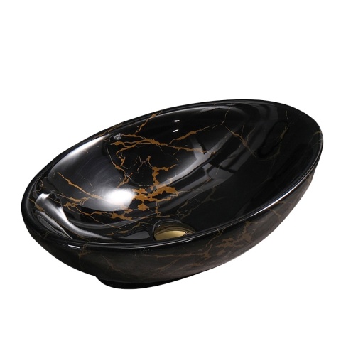 UMYWALKA NABLATOWA CERAMICZNA OWALNA LUMO-MAR4-530 CZARNY MARMUR POŁYSK 53x33 CM